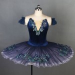 Girl Blue Bird V Neck Pancake Tutu Ballerina Dress,Platter Pancake Classical Ballet Tutu In Royal Blue Black